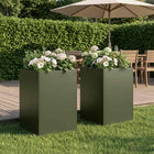 Plantenbak 2 st Olijfgroen 40 x 40 x 75 cm Koudgewalst staal
