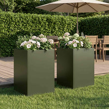 Plantenbak 2 st Olijfgroen 40 x 40 x 75 cm Koudgewalst staal