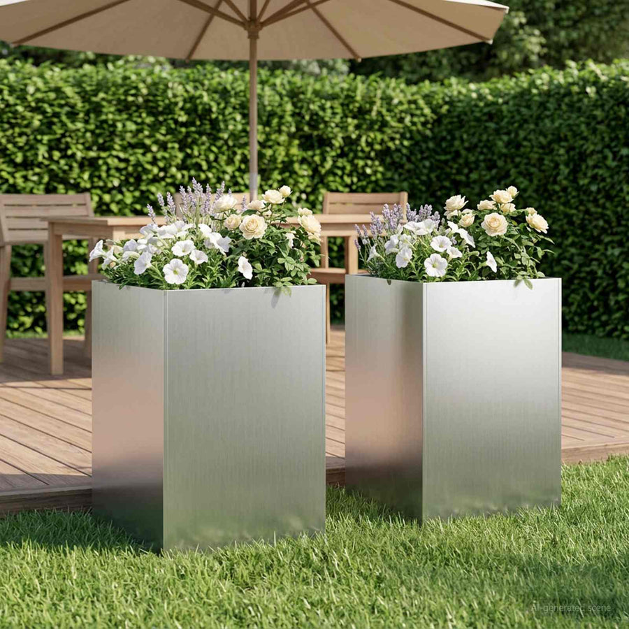 Plantenbak 2 st zilver 40 x 40 x 75 cm Gegalvaniseerd staal
