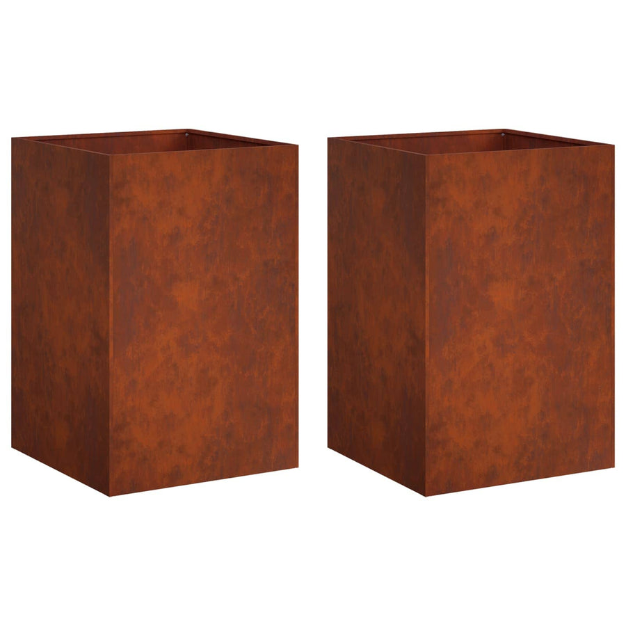 Plantenbak 2 st Roestkleurig 40 x 40 x 75 cm weervast staal