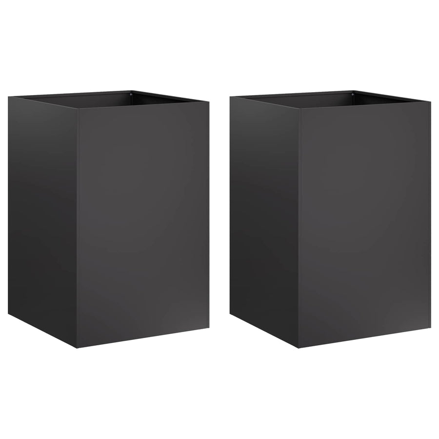 Plantenbak 2 st Zwart 50 x 50 x 75 cm Koudgewalst staal