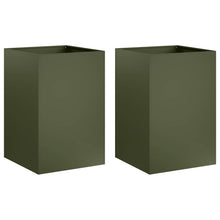 Plantenbak 2 st Olijfgroen 50 x 50 x 75 cm Koudgewalst staal