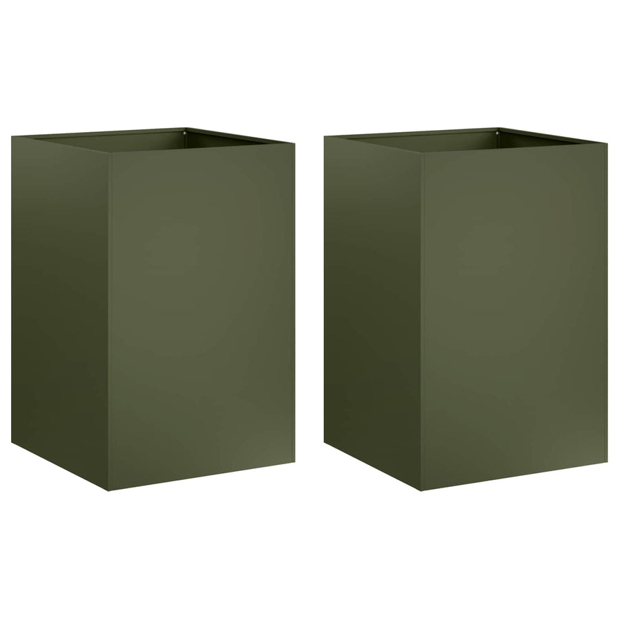 Plantenbak 2 st Olijfgroen 50 x 50 x 75 cm Koudgewalst staal