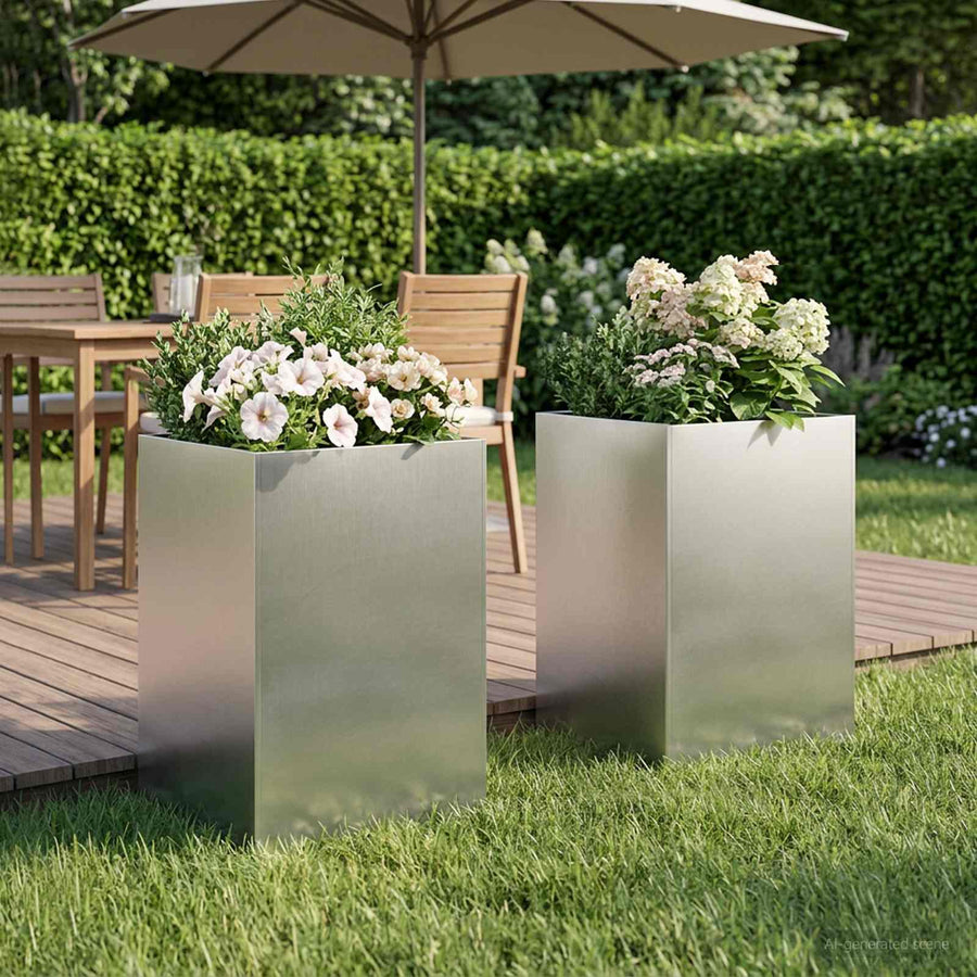 Plantenbak 2 st zilver 50 x 50 x 75 cm Roestvrij staal