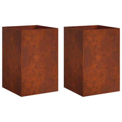 Plantenbak 2 st Roestkleurig 50 x 50 x 75 cm weervast staal