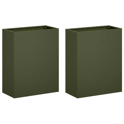 Plantenbak 2 st Olijfgroen 40 x 20 x 40 cm Koudgewalst staal