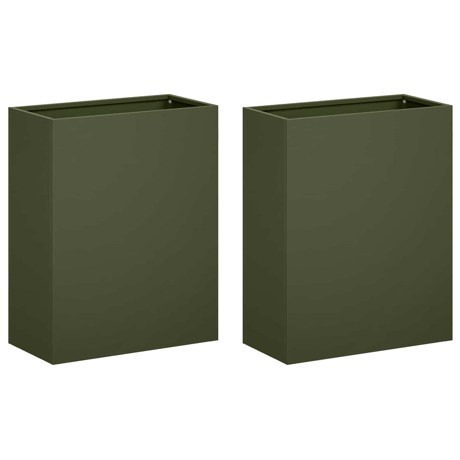 Plantenbak 2 st Olijfgroen 40 x 20 x 40 cm Koudgewalst staal