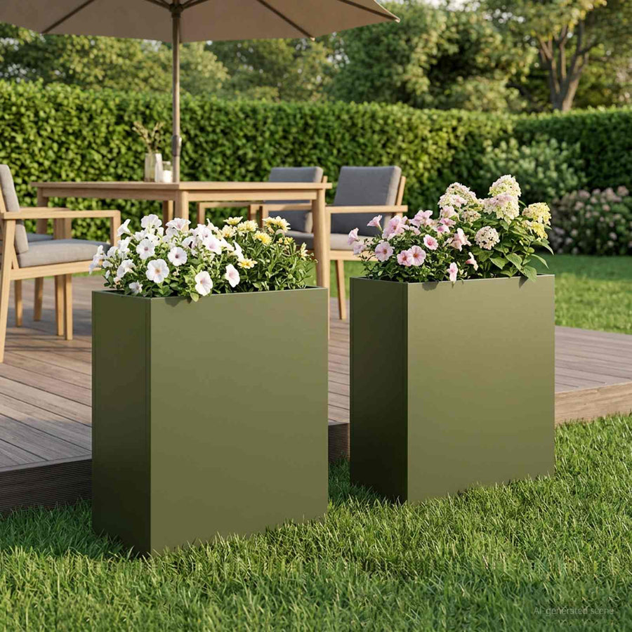 Plantenbak 2 st Olijfgroen 40 x 20 x 50 cm Koudgewalst staal