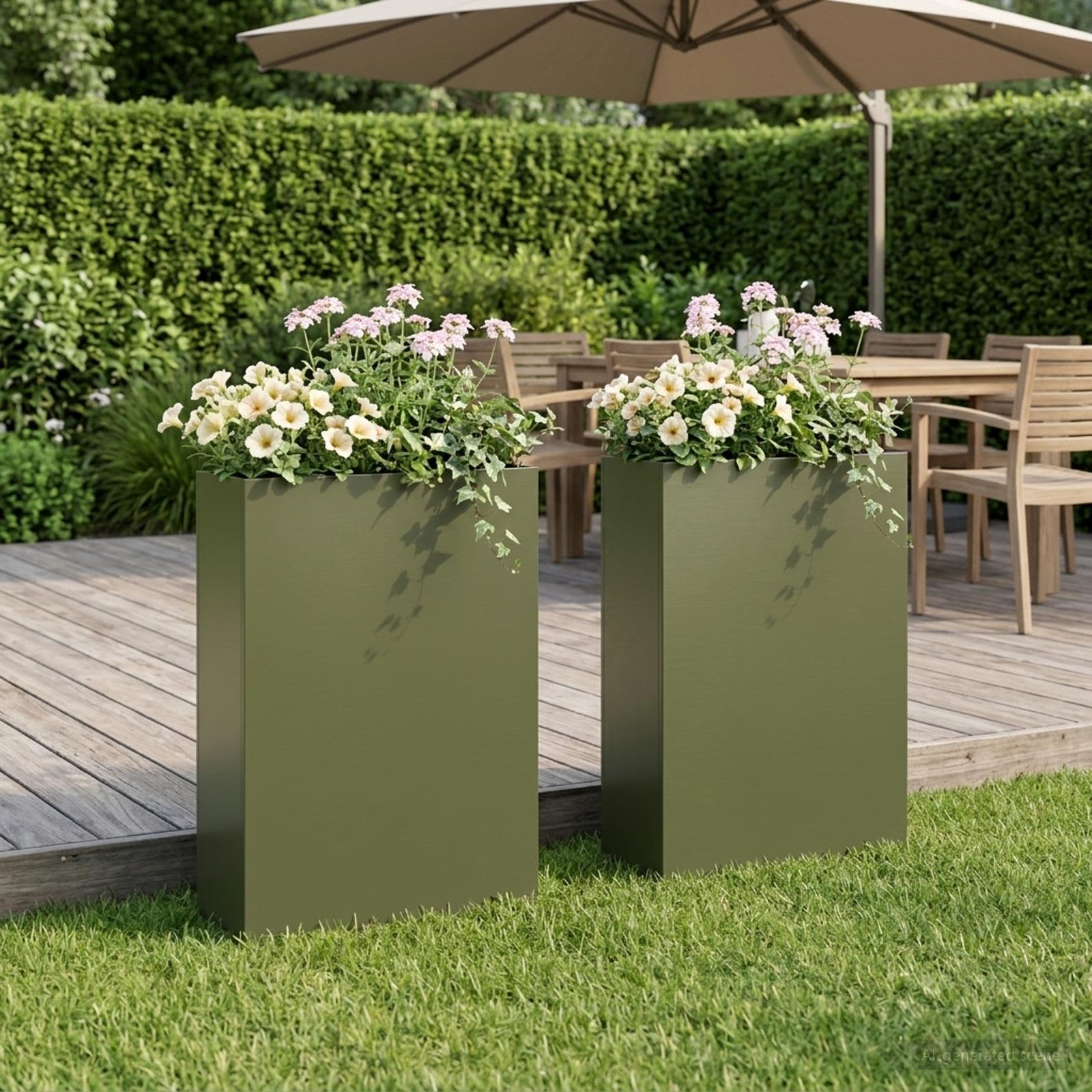 Plantenbak 2 st Olijfgroen 40 x 20 x 75 cm Koudgewalst staal
