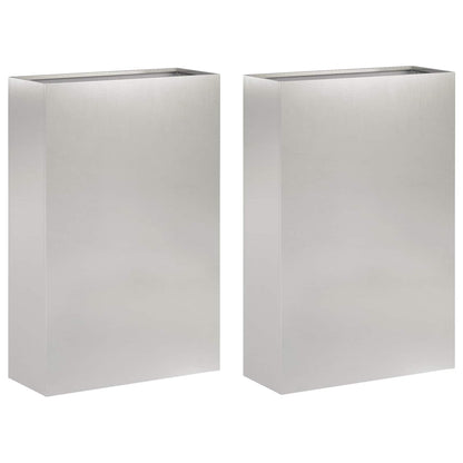 Plantenbak 2 st zilver 40 x 20 x 75 cm Roestvrij staal