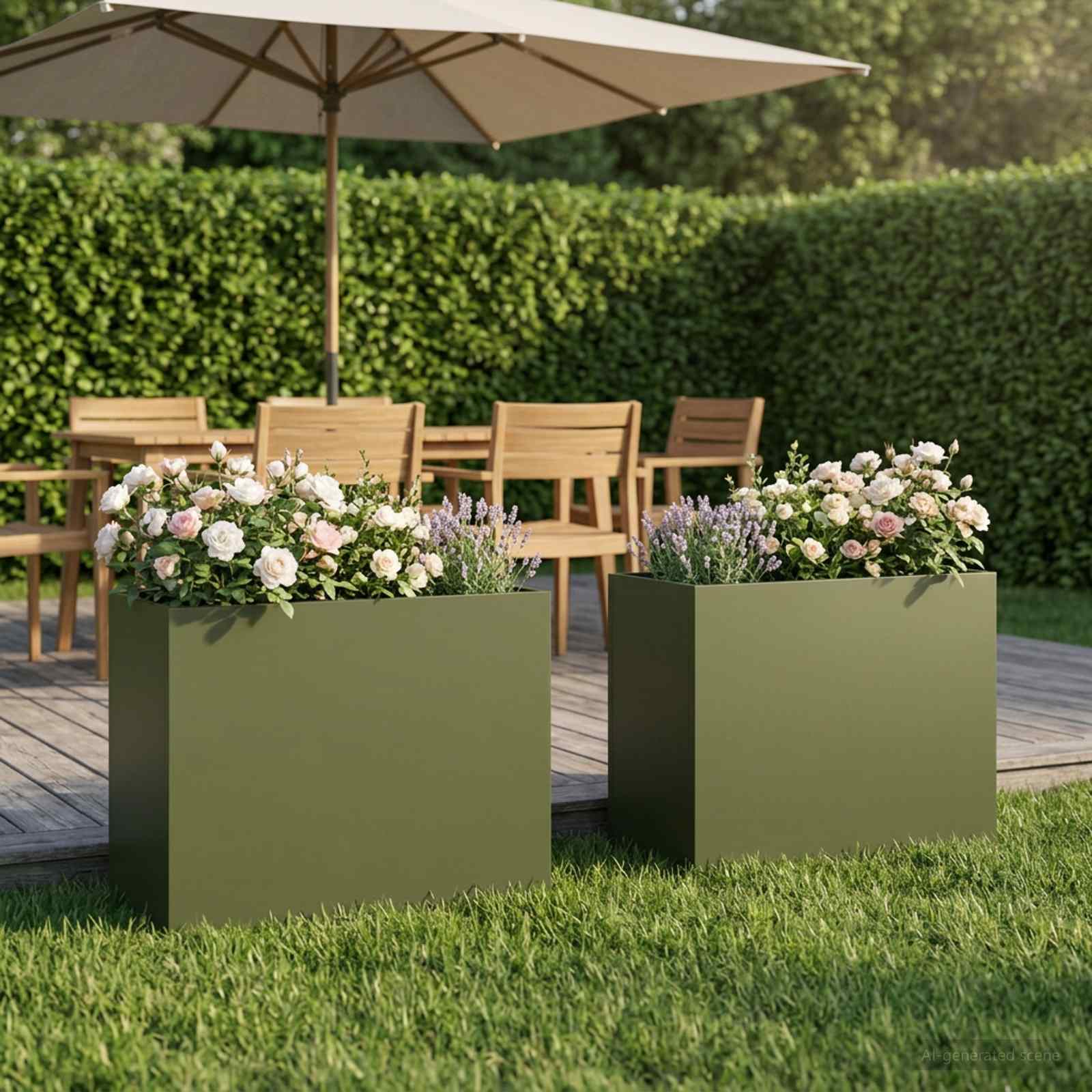 Plantenbak 2 st Olijfgroen 50 x 20 x 40 cm Koudgewalst staal
