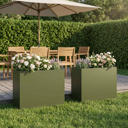 Plantenbak 2 st Olijfgroen 50 x 20 x 40 cm Koudgewalst staal