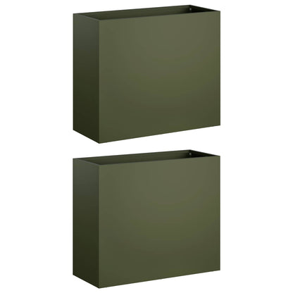 Plantenbak 2 st Olijfgroen 50 x 20 x 40 cm Koudgewalst staal