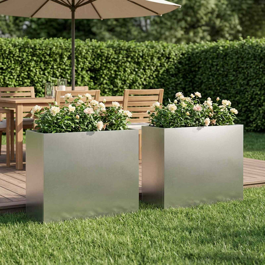 Plantenbak 2 st zilver 50 x 20 x 40 cm Roestvrij staal