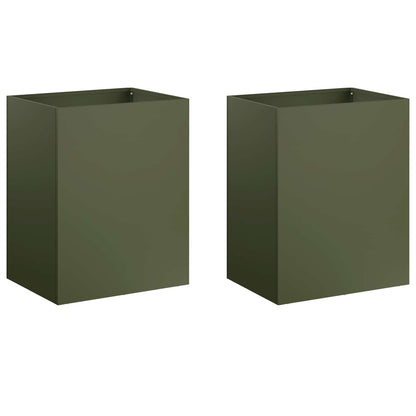 Plantenbak 2 st Olijfgroen 40 x 30 x 40 cm Koudgewalst staal