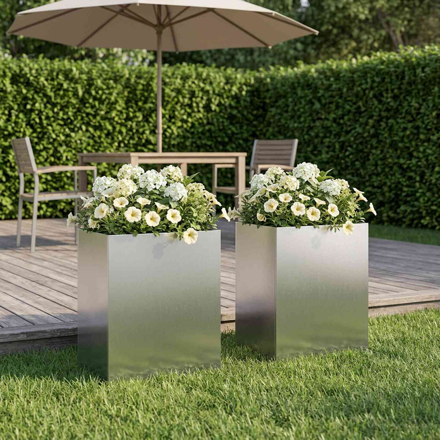 Plantenbak 2 st zilver 40 x 30 x 40 cm Roestvrij staal