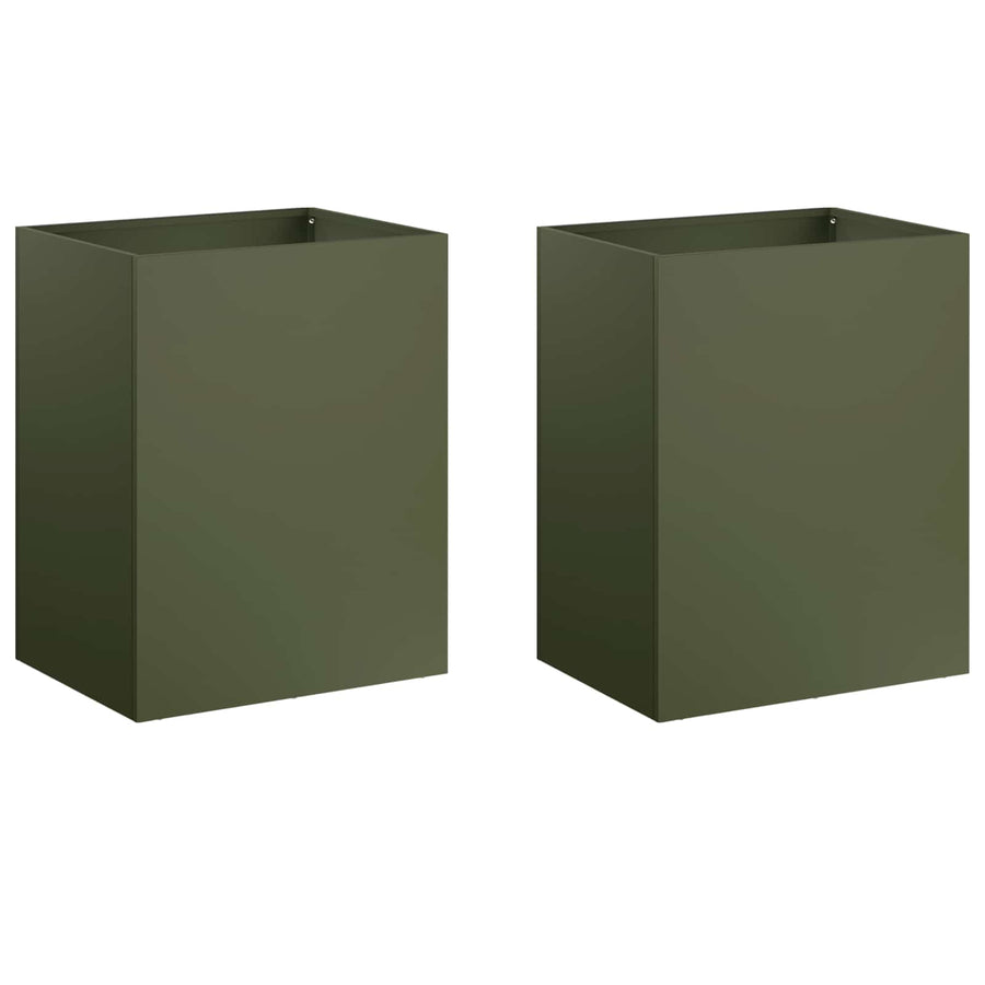 Plantenbak 2 st Olijfgroen 40 x 30 x 50 cm Koudgewalst staal