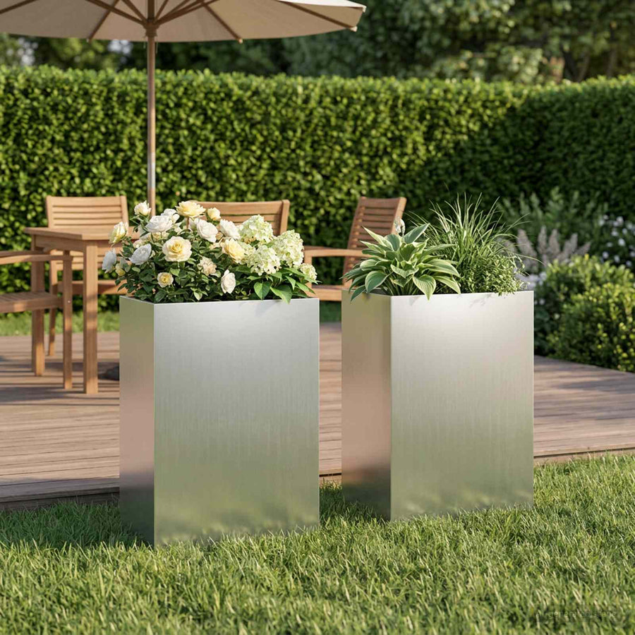 Plantenbak 2 st zilver 40 x 30 x 75 cm Gegalvaniseerd staal