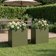 Plantenbak 2 st olijfgroen 50x30x40 cm koudgewalst staal