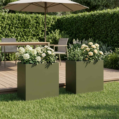 Plantenbak 2 st Olijfgroen 50 x 30 x 40 cm Koudgewalst staal