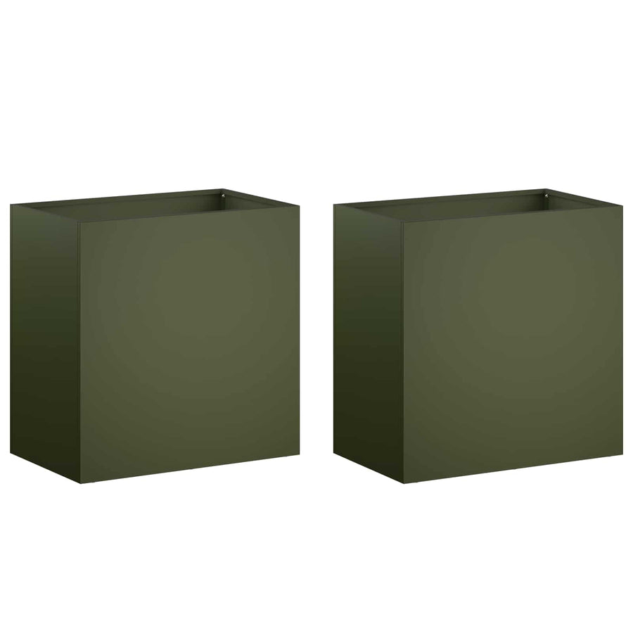 Plantenbak 2 st Olijfgroen 50 x 30 x 40 cm Koudgewalst staal