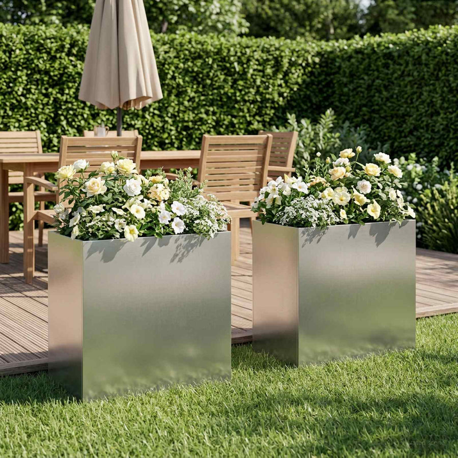 Plantenbak 2 st zilver 50 x 30 x 40 cm Roestvrij staal