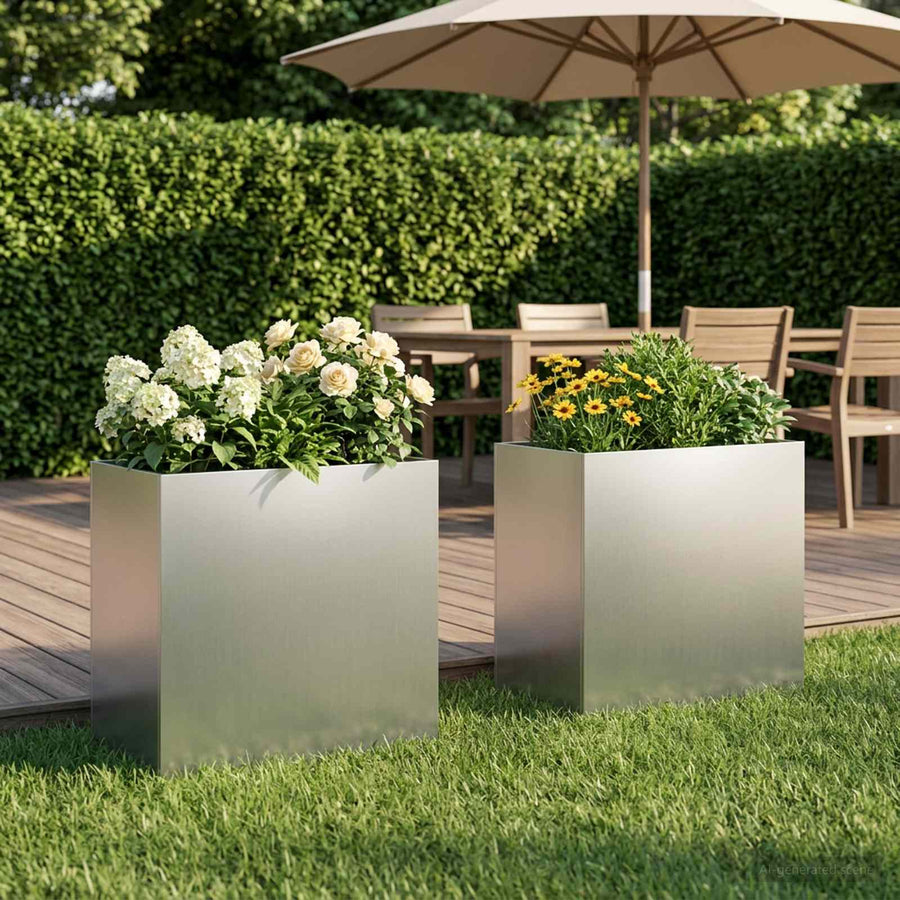 Plantenbak 2 st zilver 50 x 30 x 40 cm Gegalvaniseerd staal