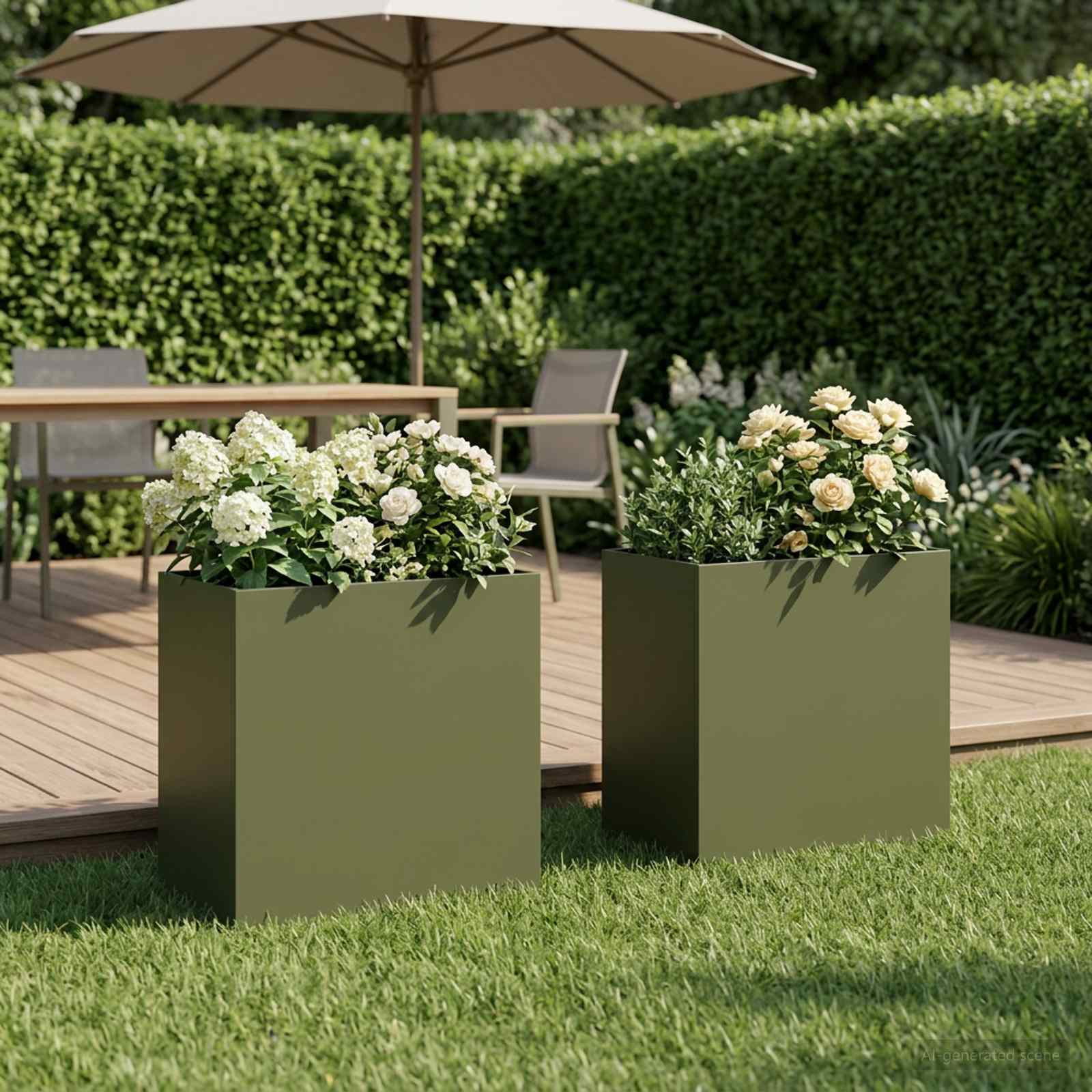 Plantenbak 2 st Olijfgroen 50 x 30 x 50 cm Koudgewalst staal