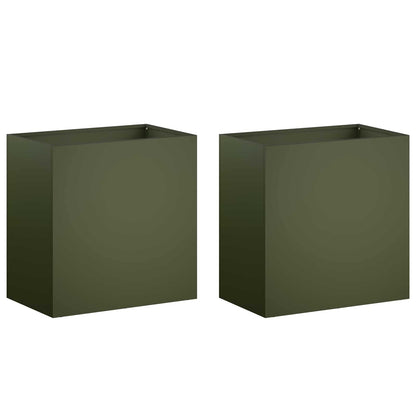 Plantenbak 2 st Olijfgroen 50 x 30 x 50 cm Koudgewalst staal
