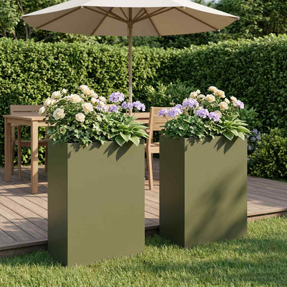Plantenbak 2 st Olijfgroen 50 x 30 x 75 cm Koudgewalst staal
