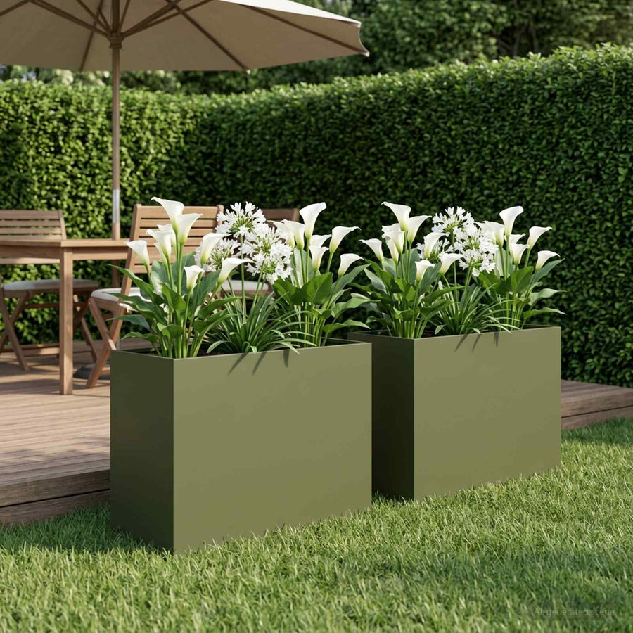 Plantenbak 2 st Olijfgroen 60 x 30 x 40 cm Koudgewalst staal