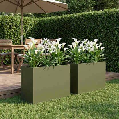 Plantenbak 2 st Olijfgroen 60 x 30 x 50 cm Koudgewalst staal