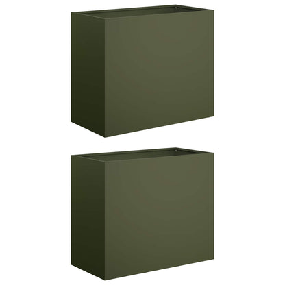 Plantenbak 2 st Olijfgroen 60 x 30 x 50 cm Koudgewalst staal