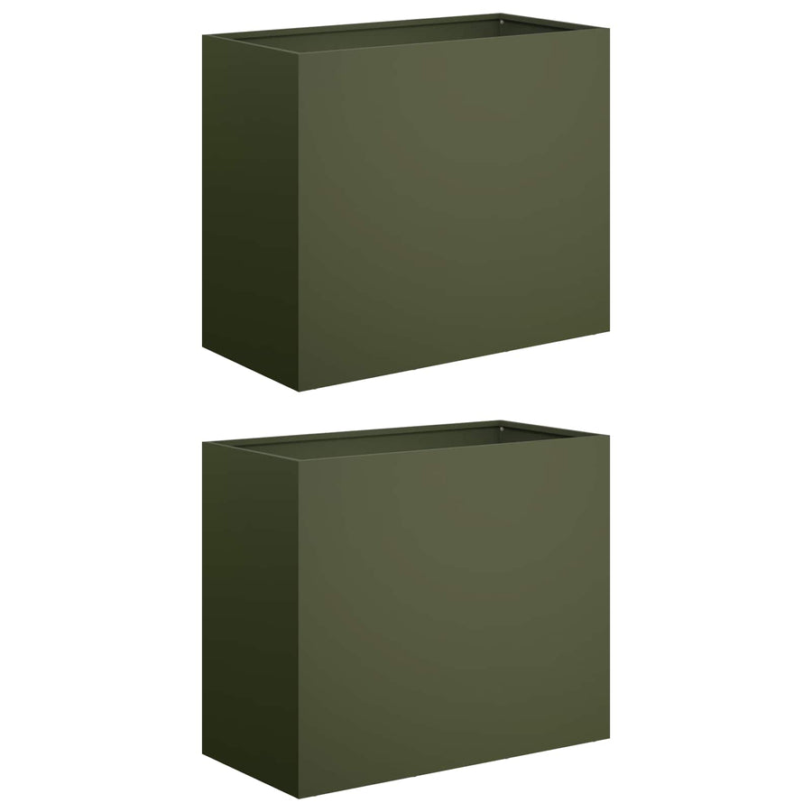 Plantenbak 2 st Olijfgroen 60 x 30 x 50 cm Koudgewalst staal