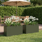 Plantenbak 2 st 80x30x40 cm olijfgroen staal