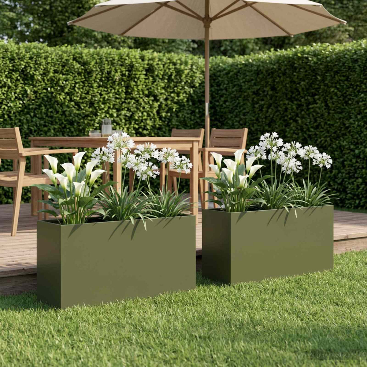 Plantenbak 2 st Olijfgroen 100 x 30 x 40 cm Koudgewalst staal