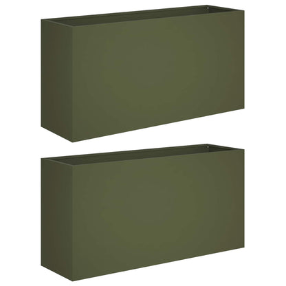 Plantenbak 2 st Olijfgroen 100 x 30 x 40 cm Koudgewalst staal