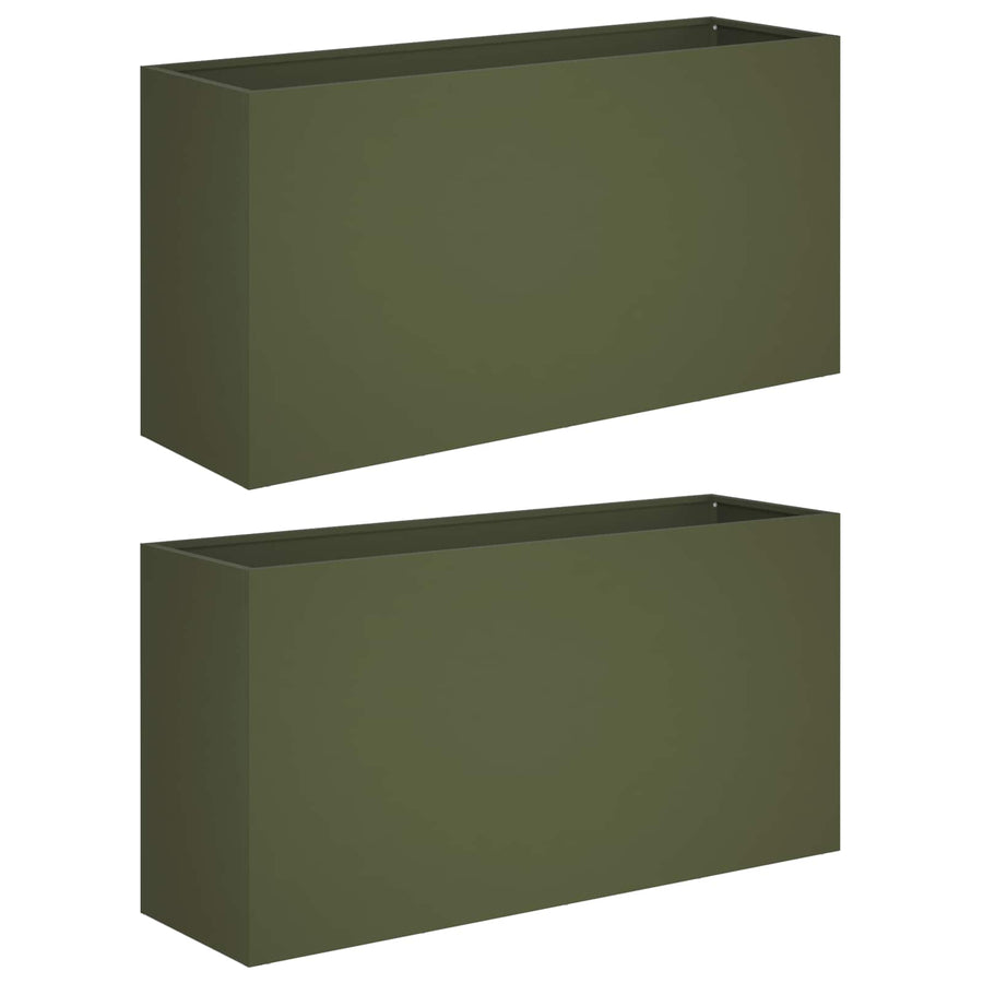 Plantenbak 2 st Olijfgroen 100 x 30 x 40 cm Koudgewalst staal