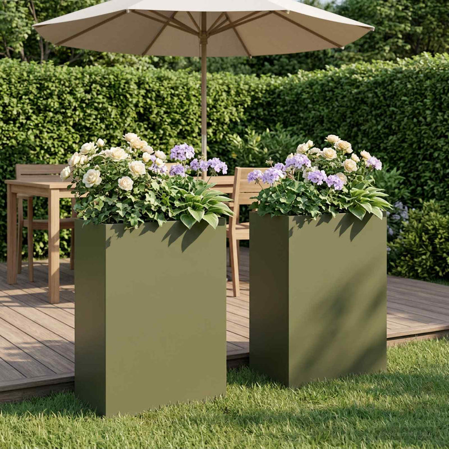 Plantenbak 2 st Olijfgroen 50 x 40 x 75 cm Koudgewalst staal