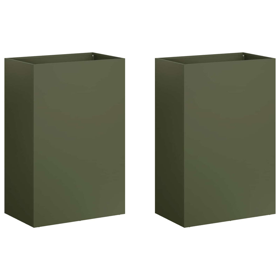 Plantenbak 2 st Olijfgroen 50 x 40 x 75 cm Koudgewalst staal