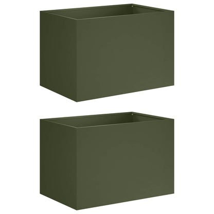 Plantenbak 2 st Olijfgroen 60 x 40 x 40 cm Koudgewalst staal
