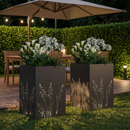 Plantenbak 2 st Zwart 50 x 50 x 75 cm Koudgewalst staal