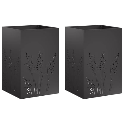 Plantenbak 2 st Zwart 50 x 50 x 75 cm Koudgewalst staal