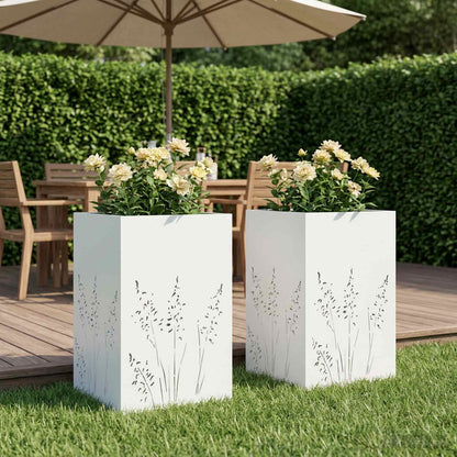 Plantenbak 2 st Wit 50 x 50 x 75 cm Koudgewalst staal