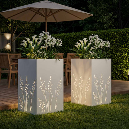 Plantenbak 2 st Wit 50 x 50 x 75 cm Koudgewalst staal