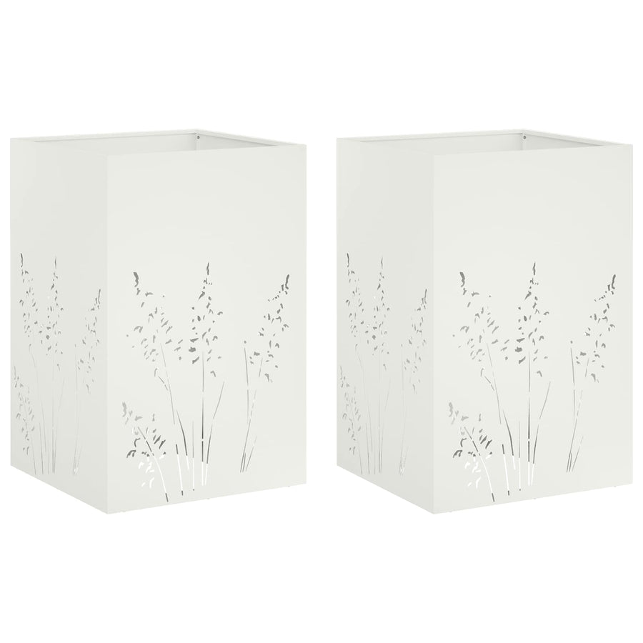 Plantenbak 2 st Wit 50 x 50 x 75 cm Koudgewalst staal