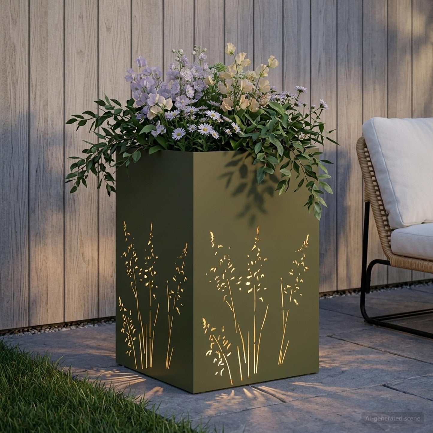 Plantenbak Olijfgroen 50 x 50 x 75 cm Koudgewalst staal
