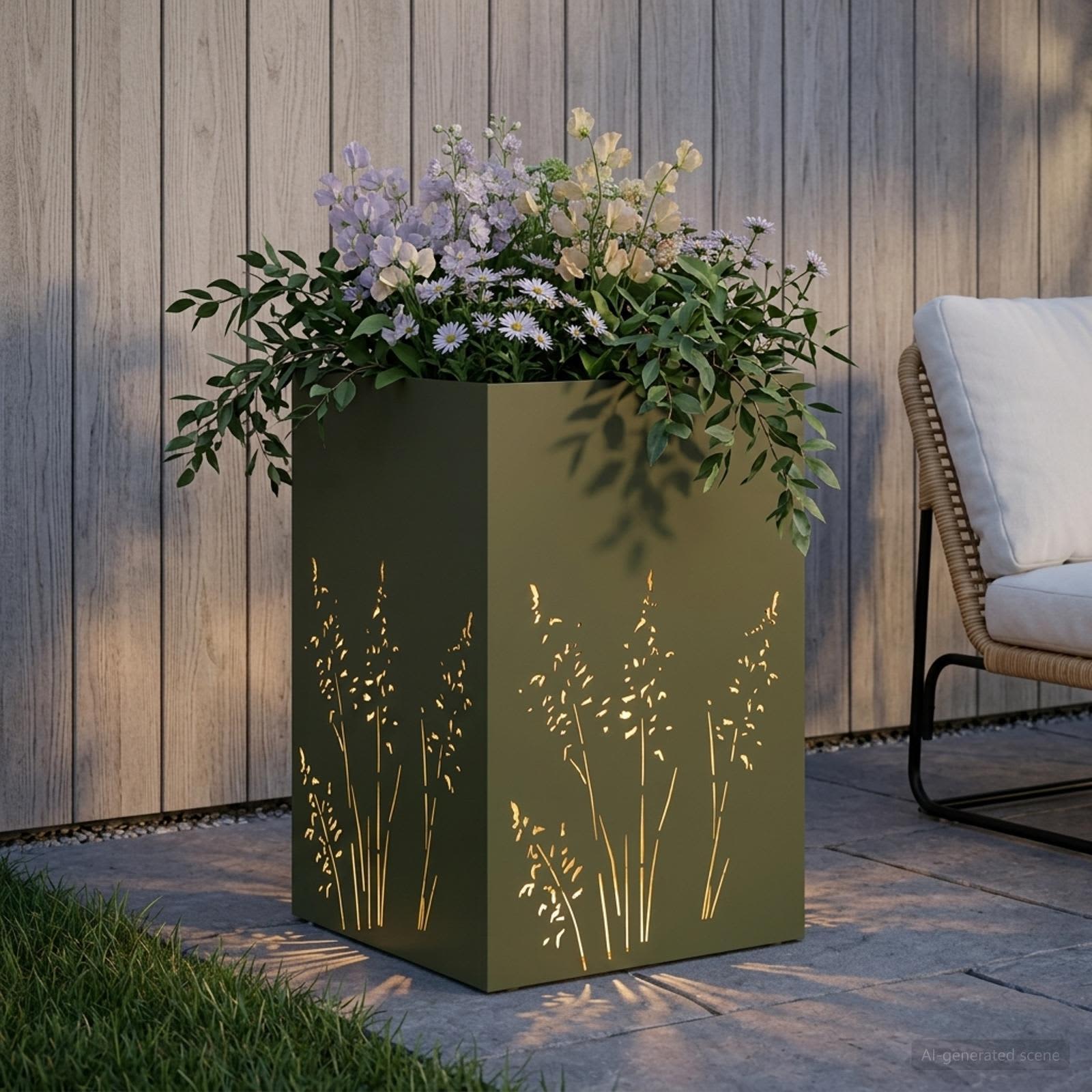 Plantenbak Olijfgroen 50 x 50 x 75 cm Koudgewalst staal