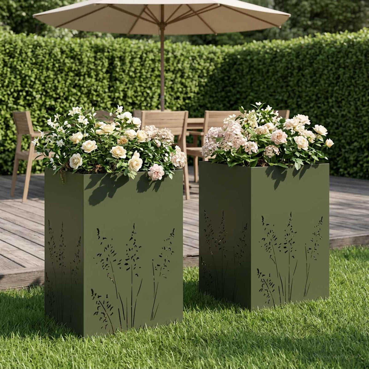 Plantenbak 2 st Olijfgroen 50 x 50 x 75 cm Koudgewalst staal