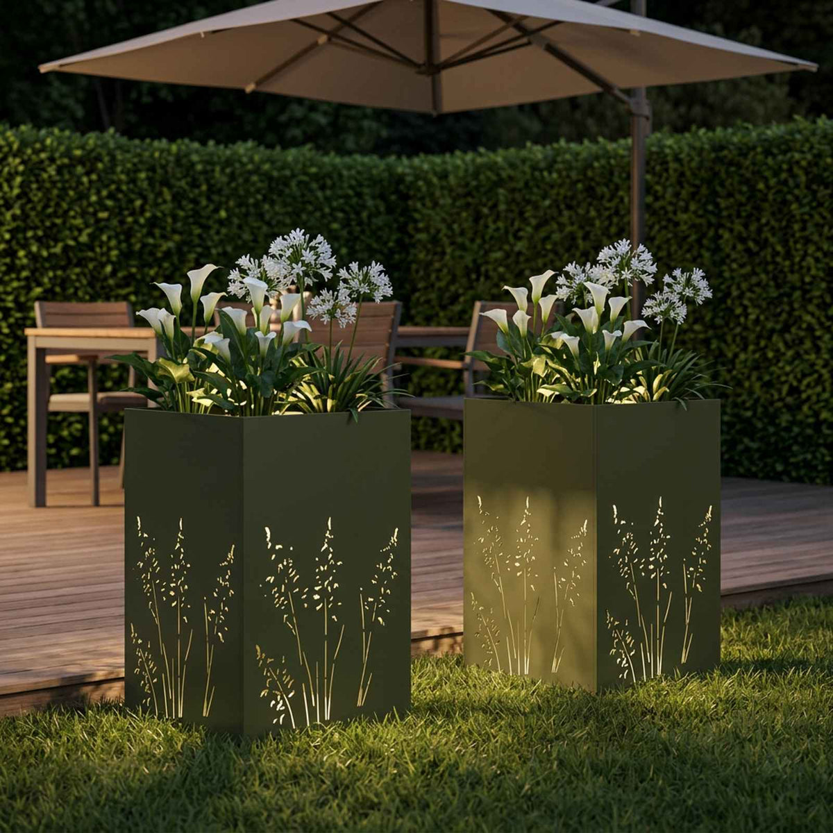 Plantenbak 2 st Olijfgroen 50 x 50 x 75 cm Koudgewalst staal